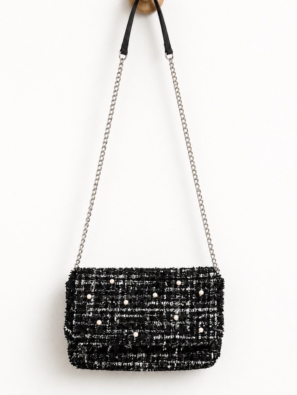 New Pearl Black Purse Chain Handle Clutch